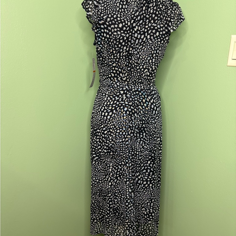 Nina Leonard Navy and White Printed Tie-Waist Midi Dress - Picture 2 of 14